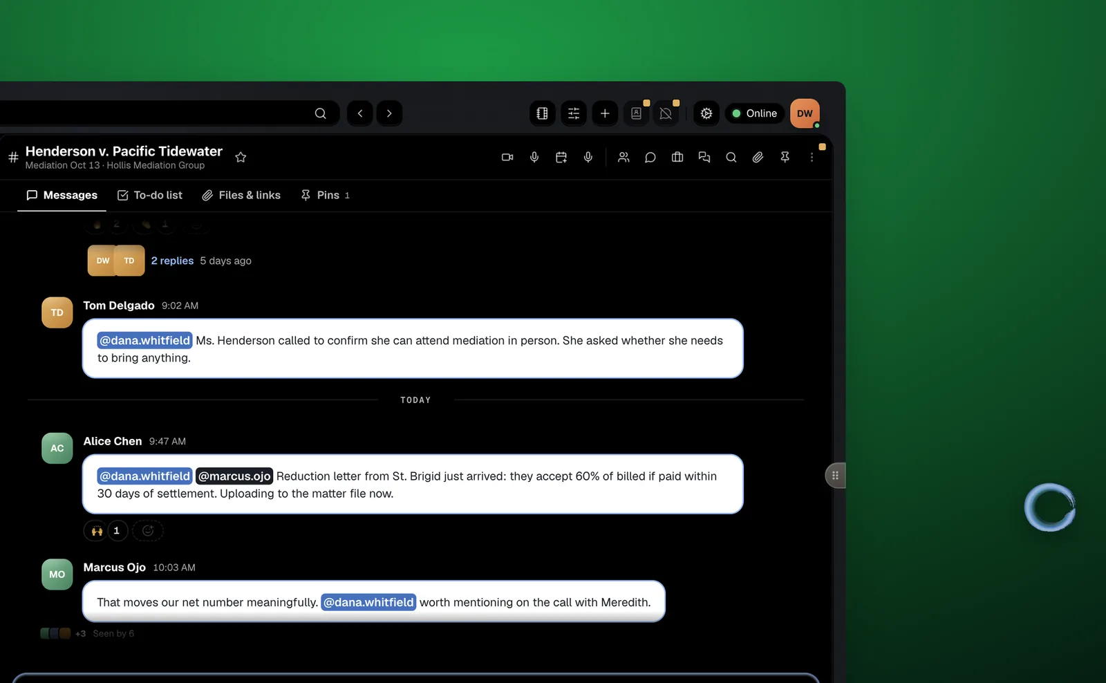 Chi's orb floating on the Mac desktop beside the MatterChat app, over a matter channel